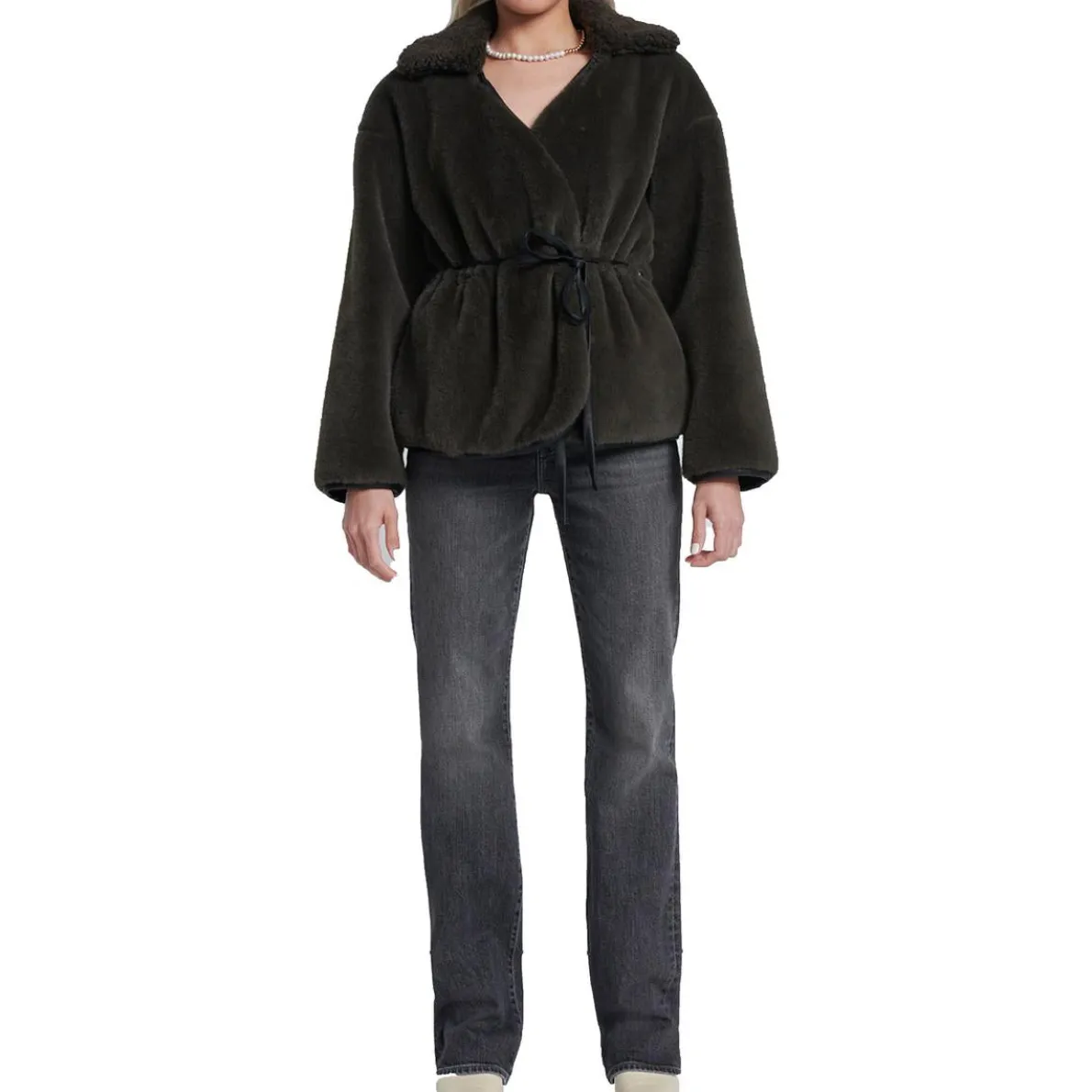 Faux Leather Trim Faux Fur Faux Fur Coat