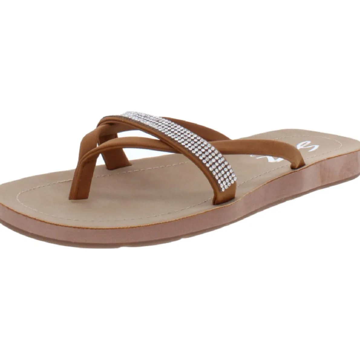 Bondi Caramel Faux Leather Embellished Thong Sandals