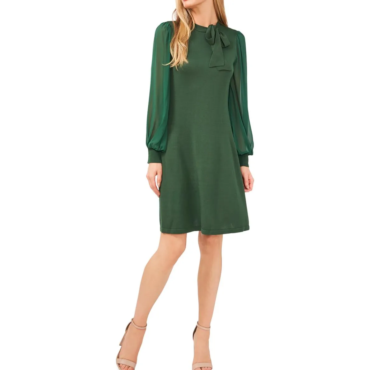 Bow-Neck Knee-Length Sweaterdress