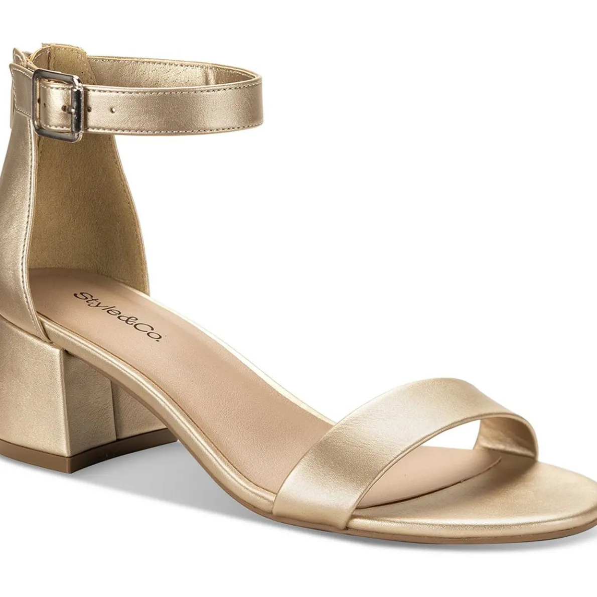 Janiee Faux Leather Metallic Block Heel