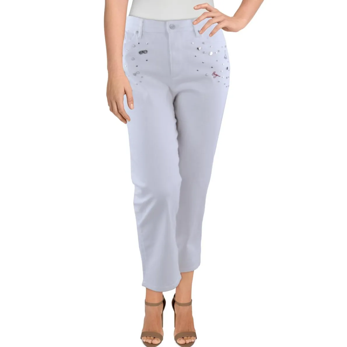 Jeweled Cotton High-Waisted Jeans