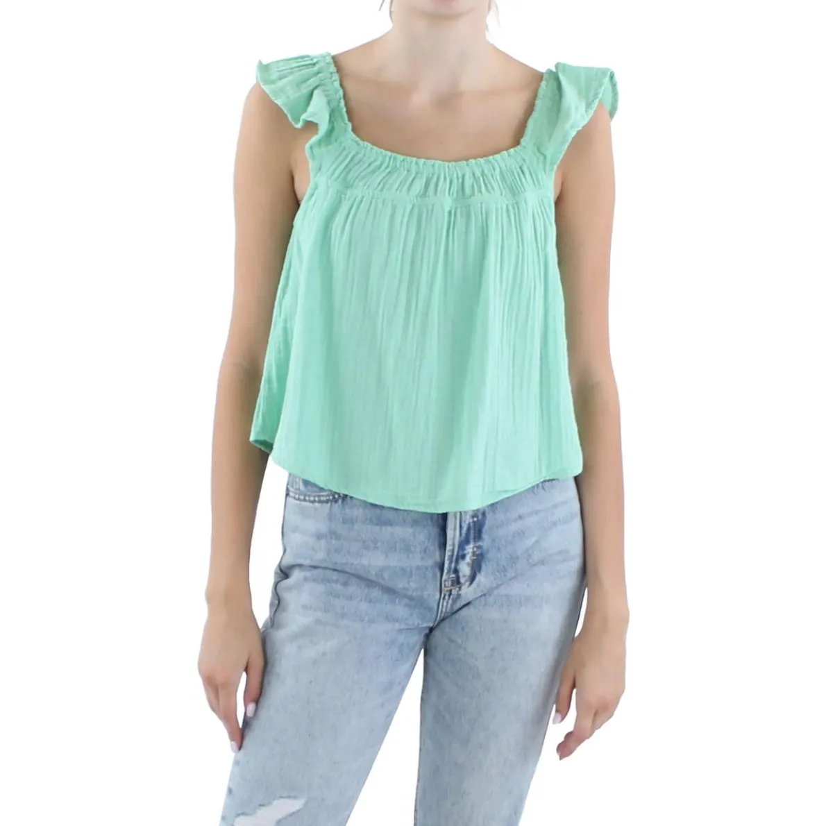 Juniors Cotton Ruffle Strap Pullover Top