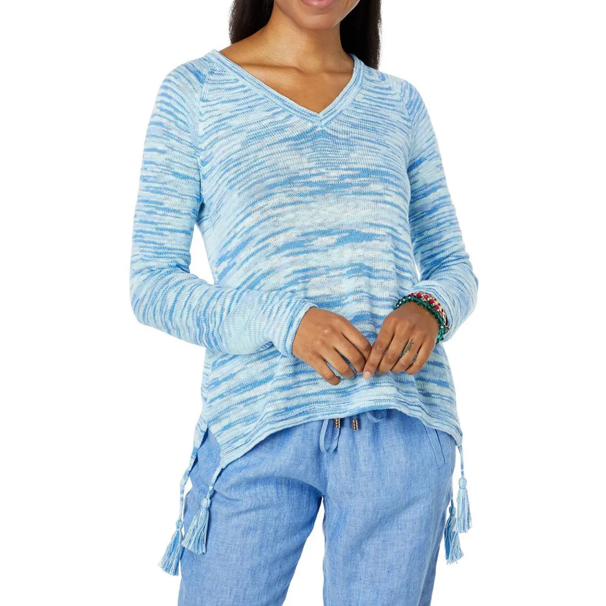 Jody Tassel Space Dye V-Neck Sweater