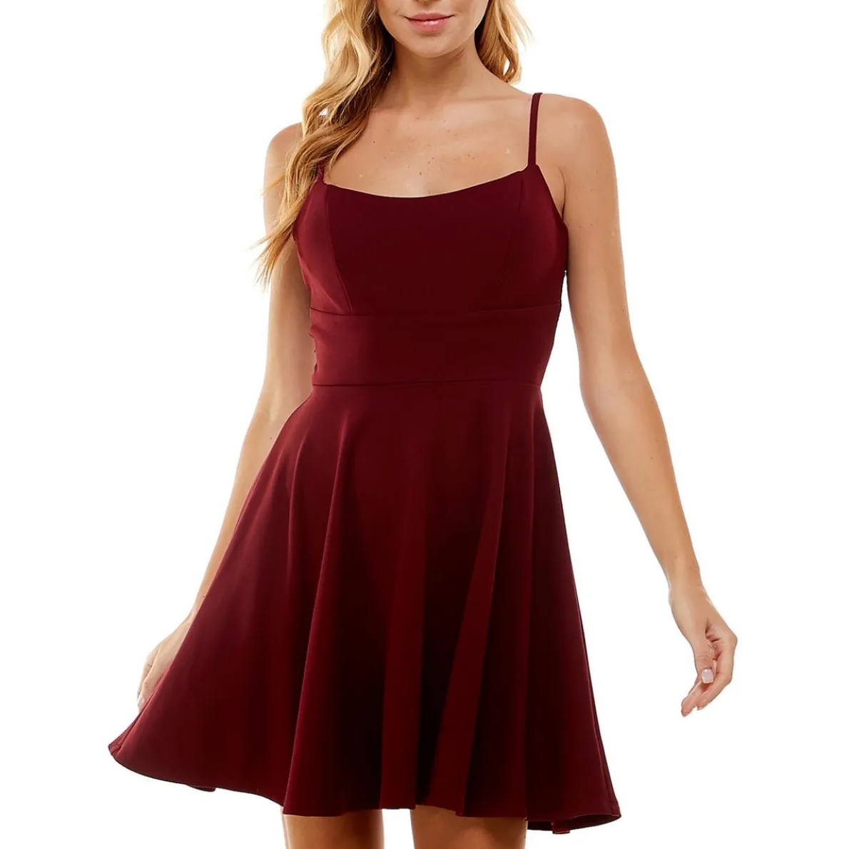Juniors Crepe Lace Back Fit & Flare Dress