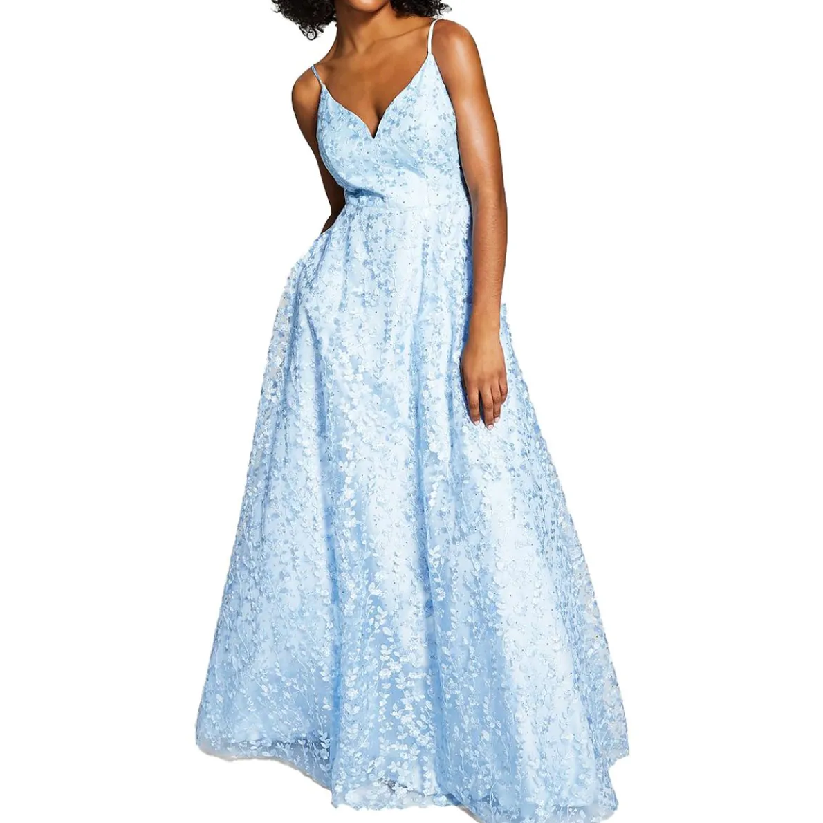 Juniors Embroidered Embellished Evening Dress