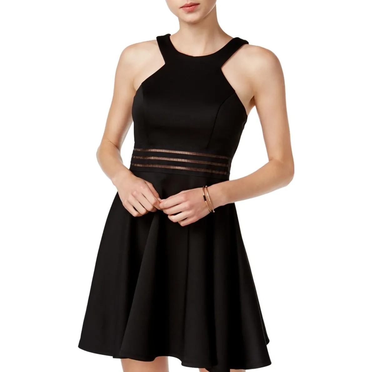 Juniors Illusion Scuba Fit & Flare Dress