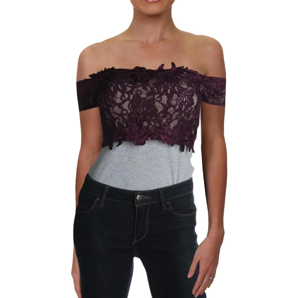 Juniors Lace Glitter Crop Top