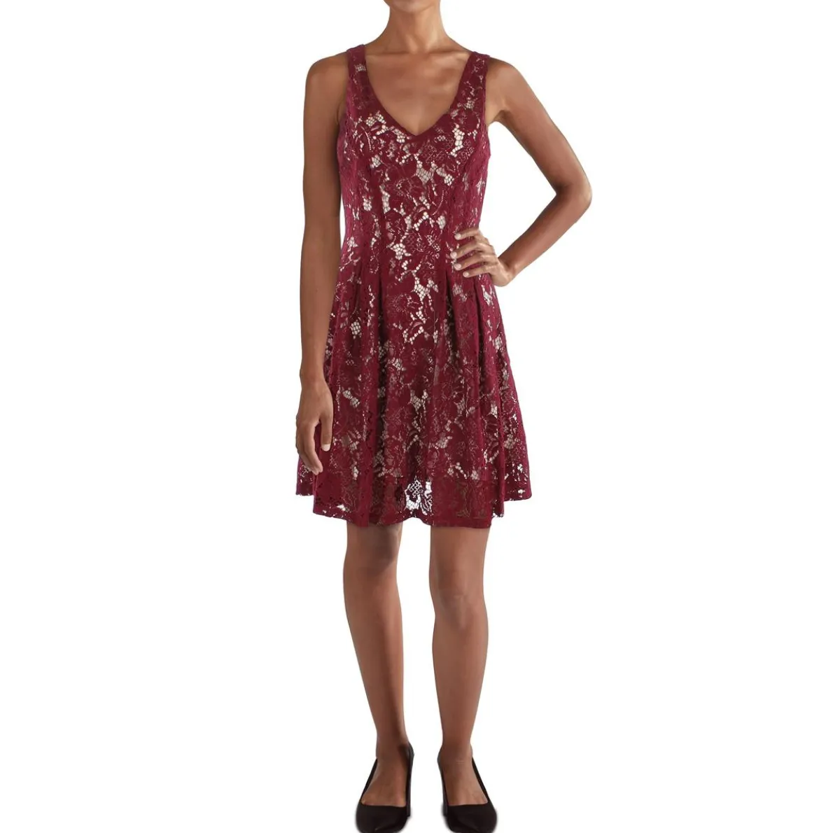 Juniors Lace Overlay Above Knee Fit & Flare Dress