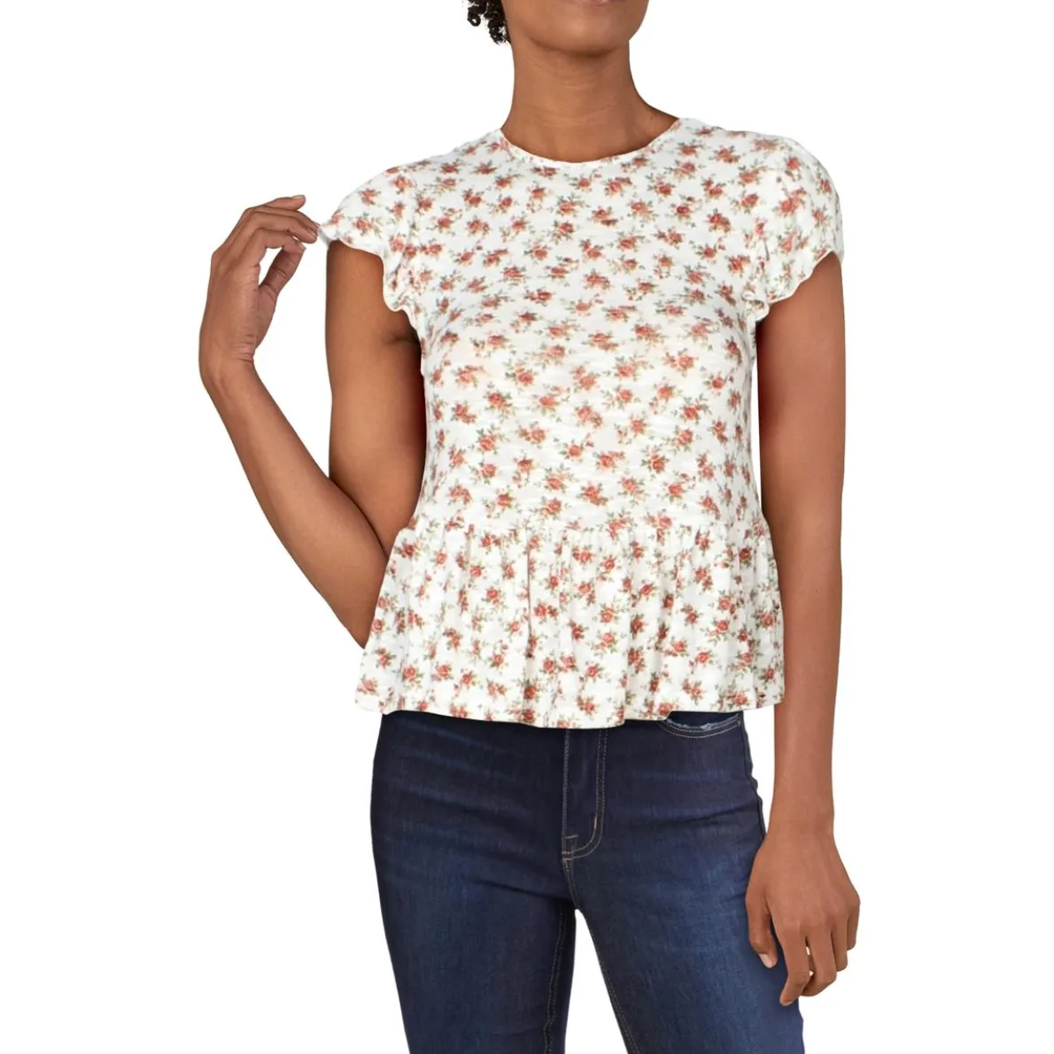 Juniors Printed Floral Peplum Top