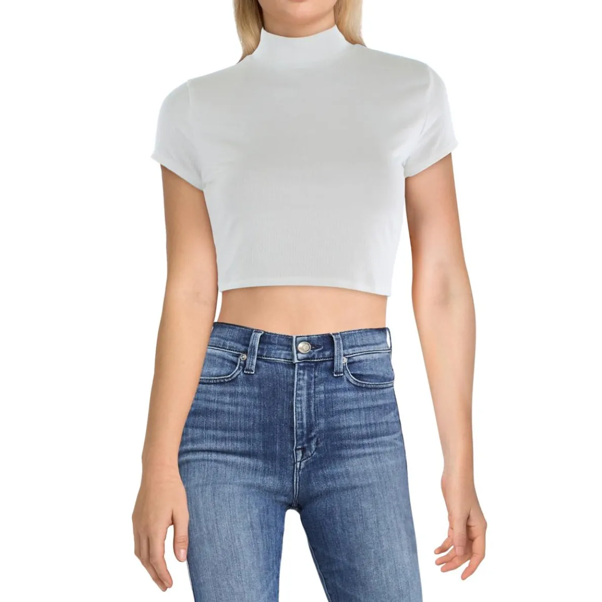 Juniors Ribbed Short Sleeve Cropped