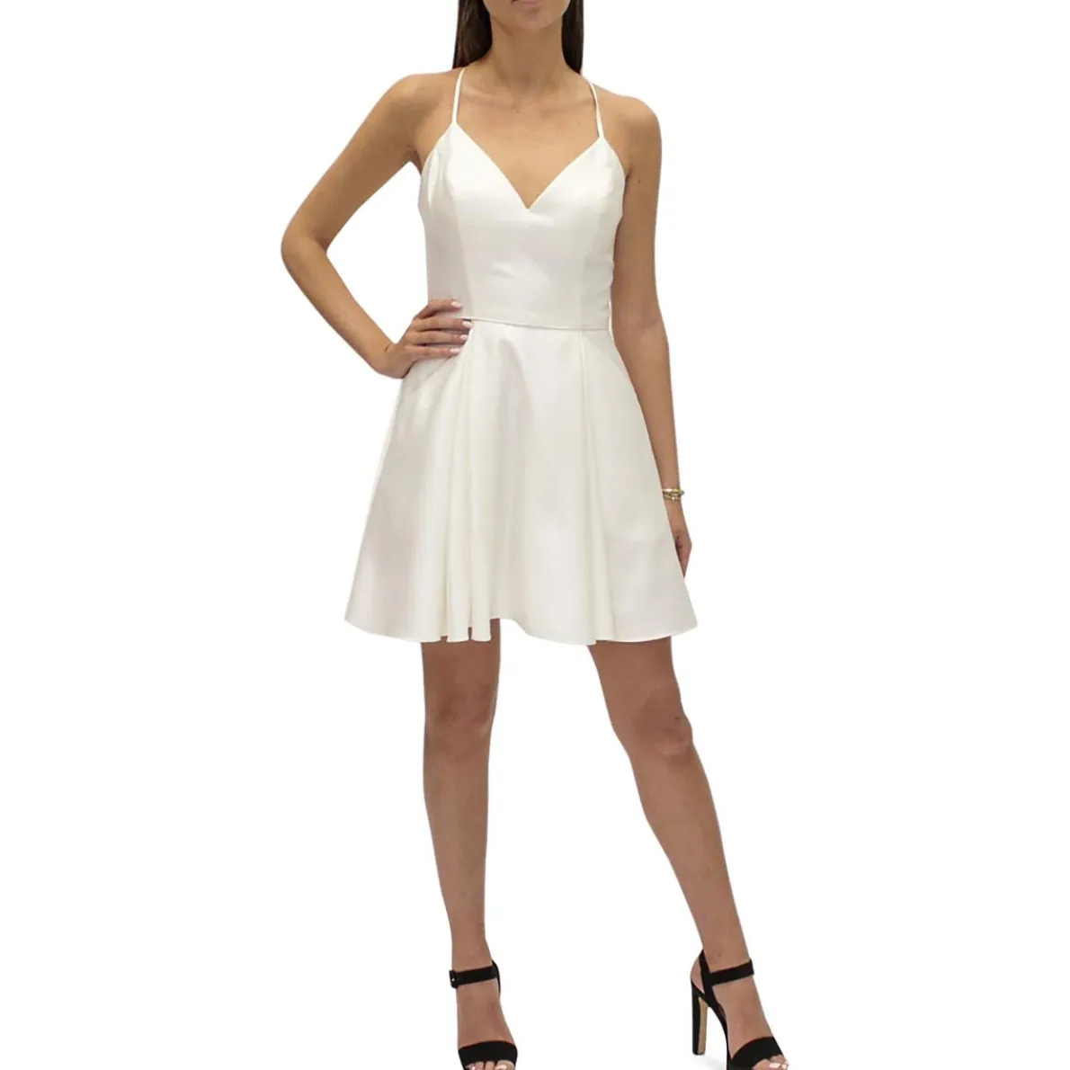 Juniors Satin Lace-Up Fit & Flare Dress