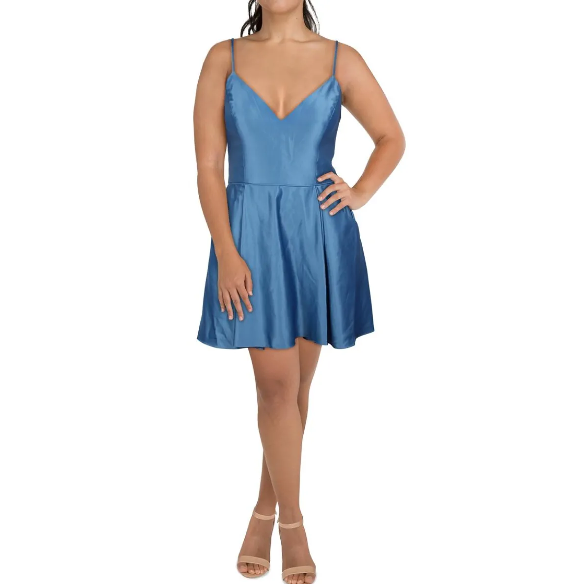 Juniors Satin Lace-Up Fit & Flare Dress