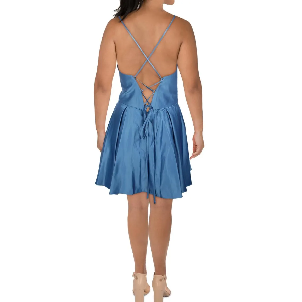 Juniors Satin Lace-Up Fit & Flare Dress