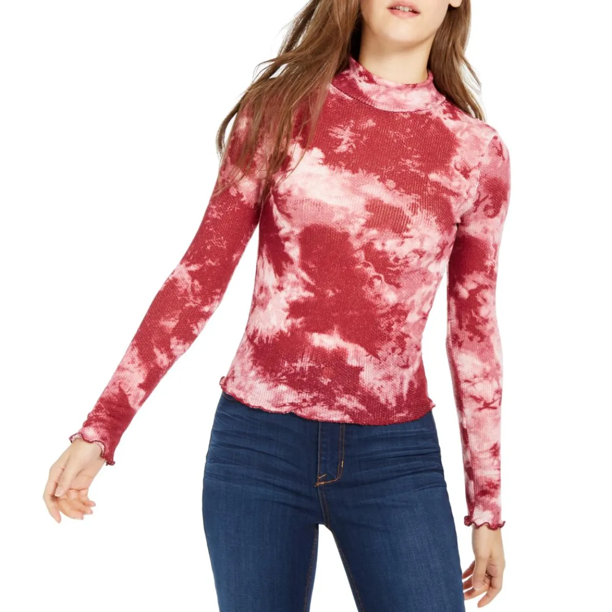 Juniors Waffle Animal Print Pullover Top