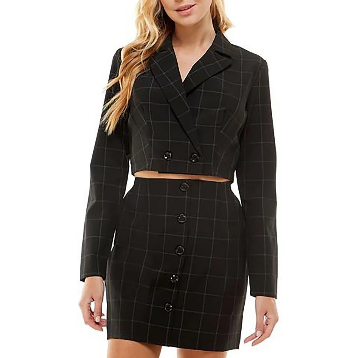 Juniors Window Pane Double Breasted Bolero