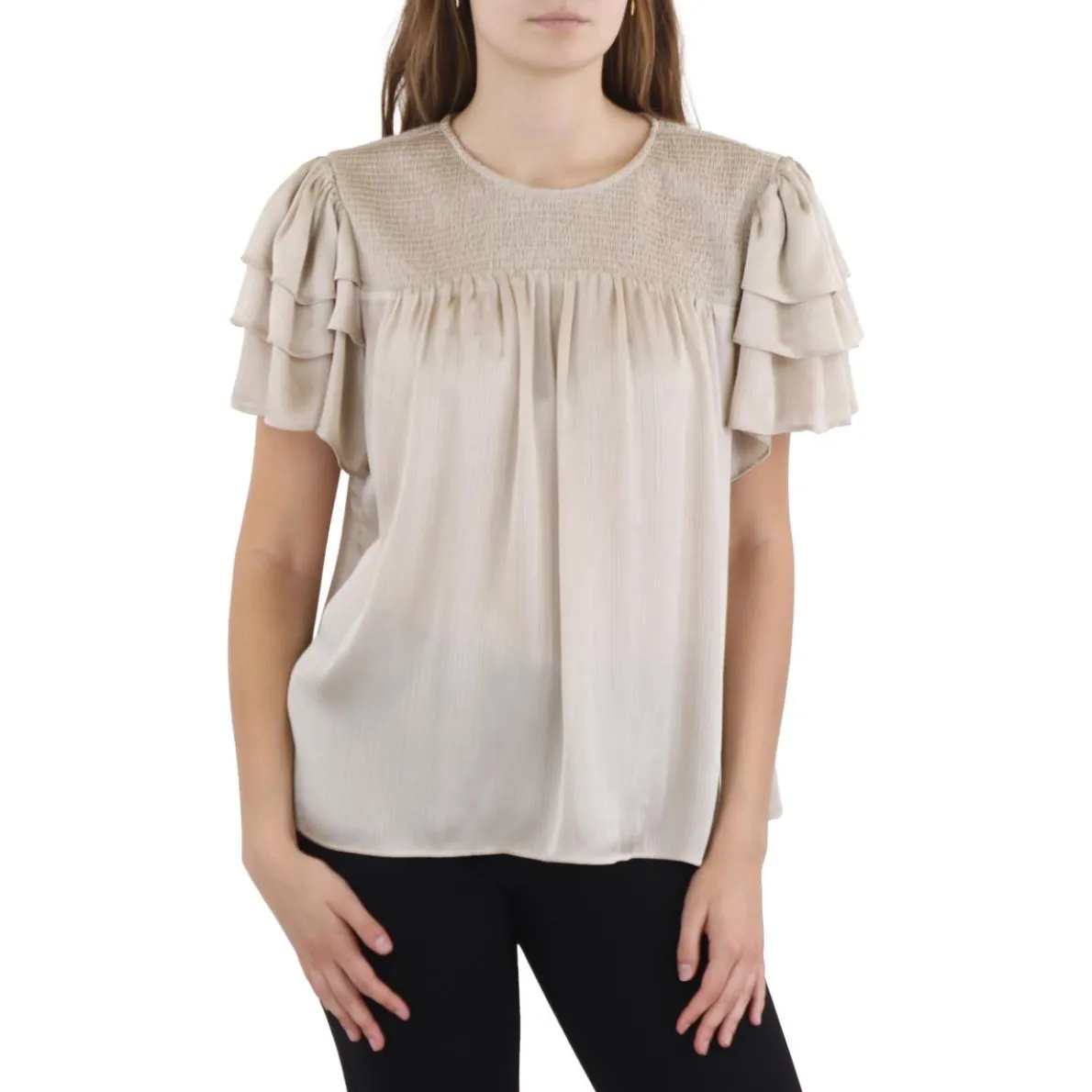 Smocked Satin Pullover Top