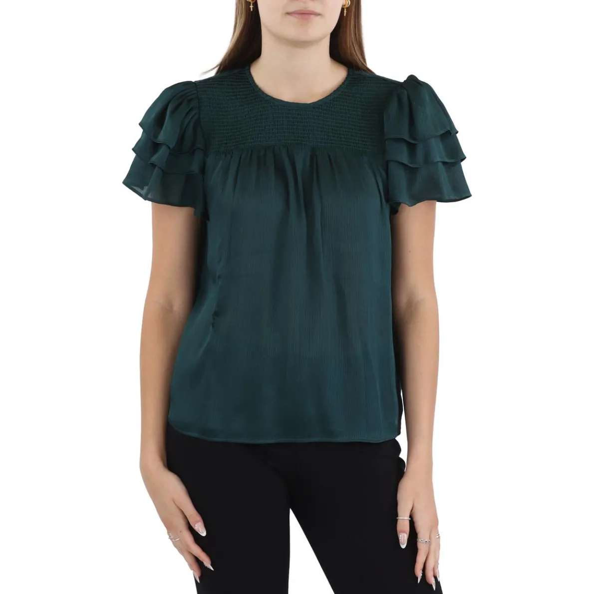 Smocked Satin Pullover Top