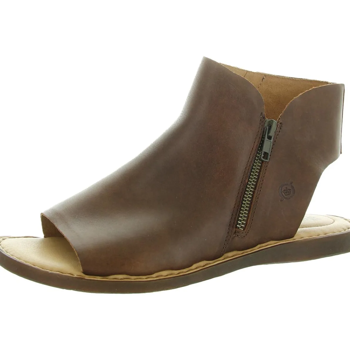 Zipper Leather Flatform Sandals