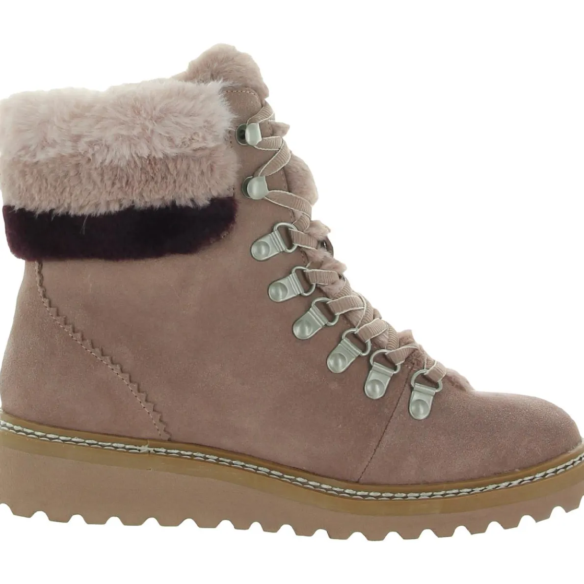 Evita Suede Faux Fur Trim Wedge Hiker Booties