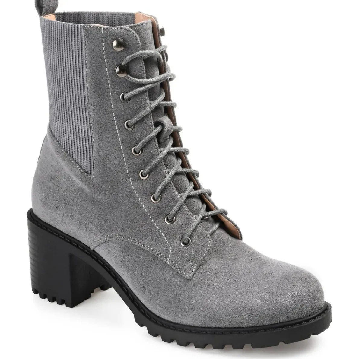 Kassia Faux Suede Mid Calf Combat & Lace-up Boots
