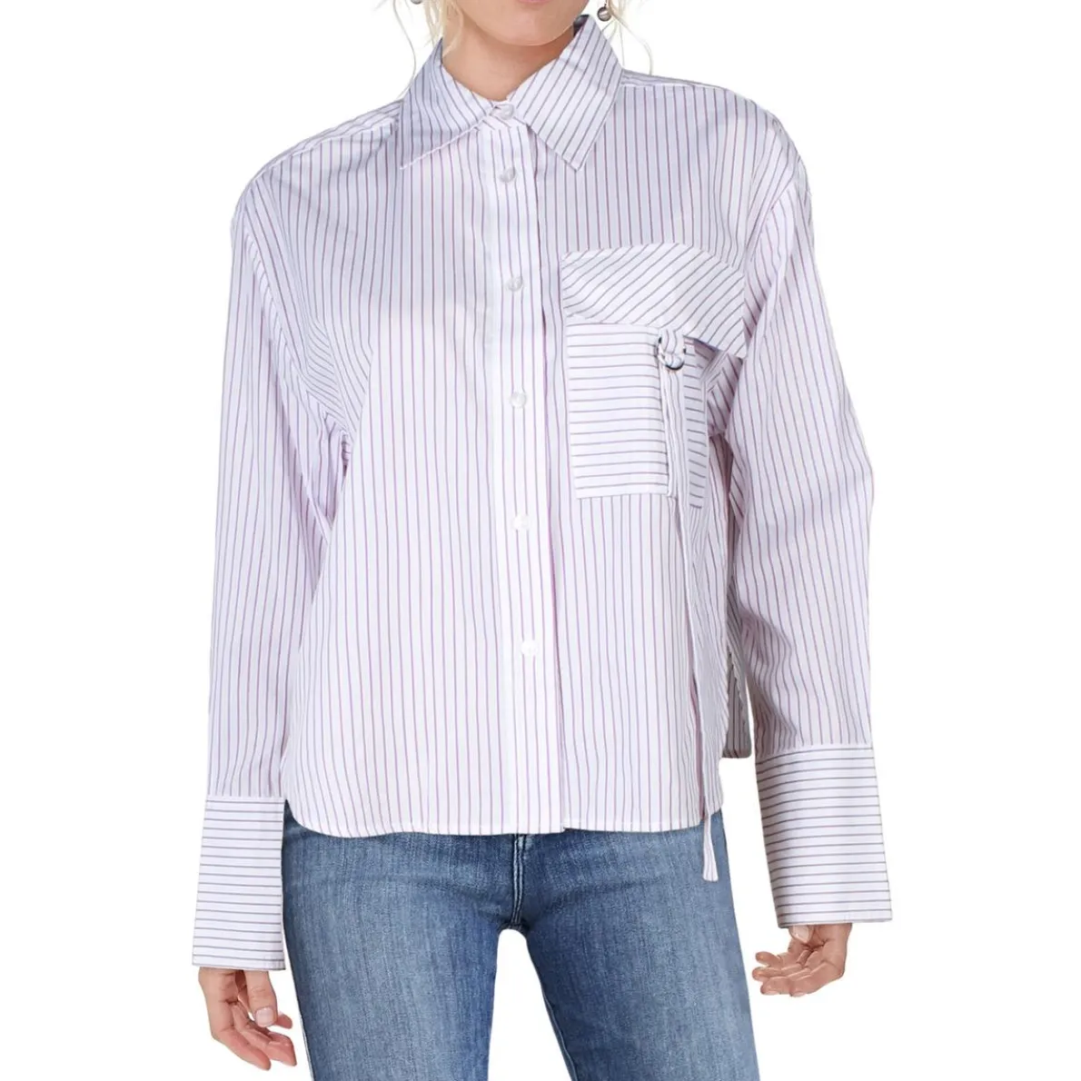 Pinstripe Cotton Button-Down Top