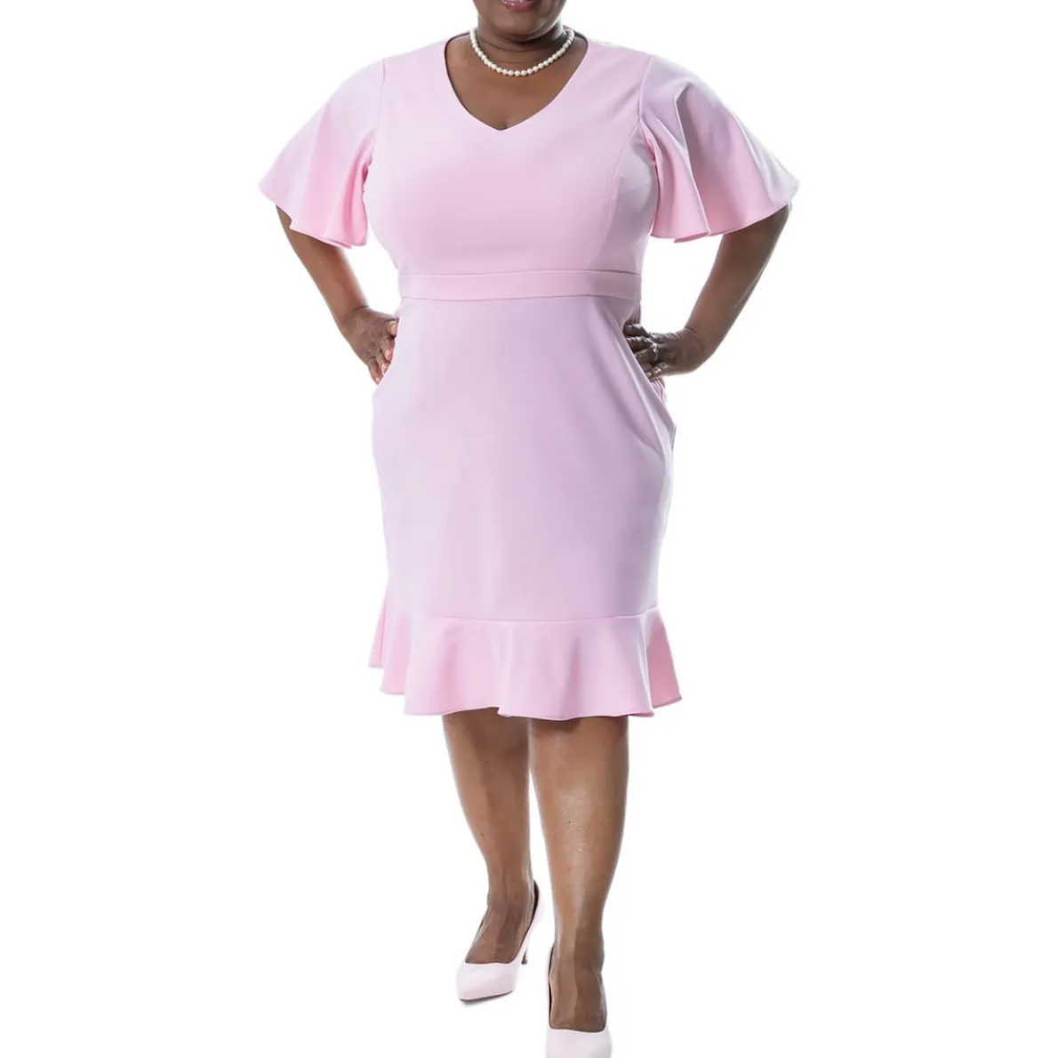 Knit Flutter Sleeves Sheath Dress