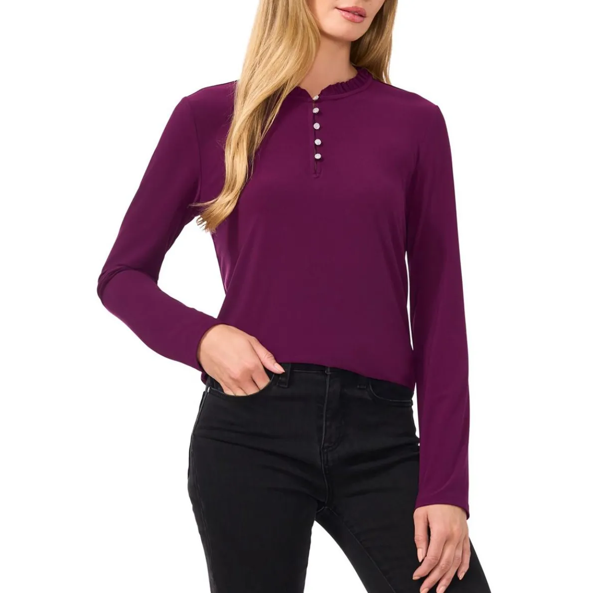 Embellished Ruffle Neck Blouse