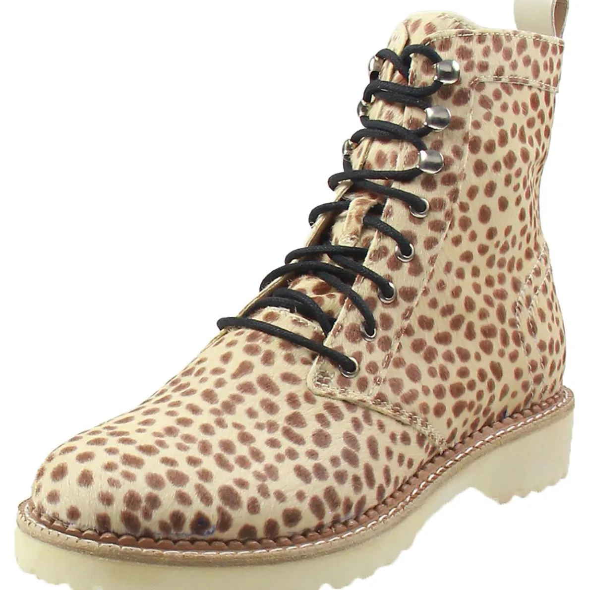 Animal Print Calf Hair Combat & Lace-Up Boots