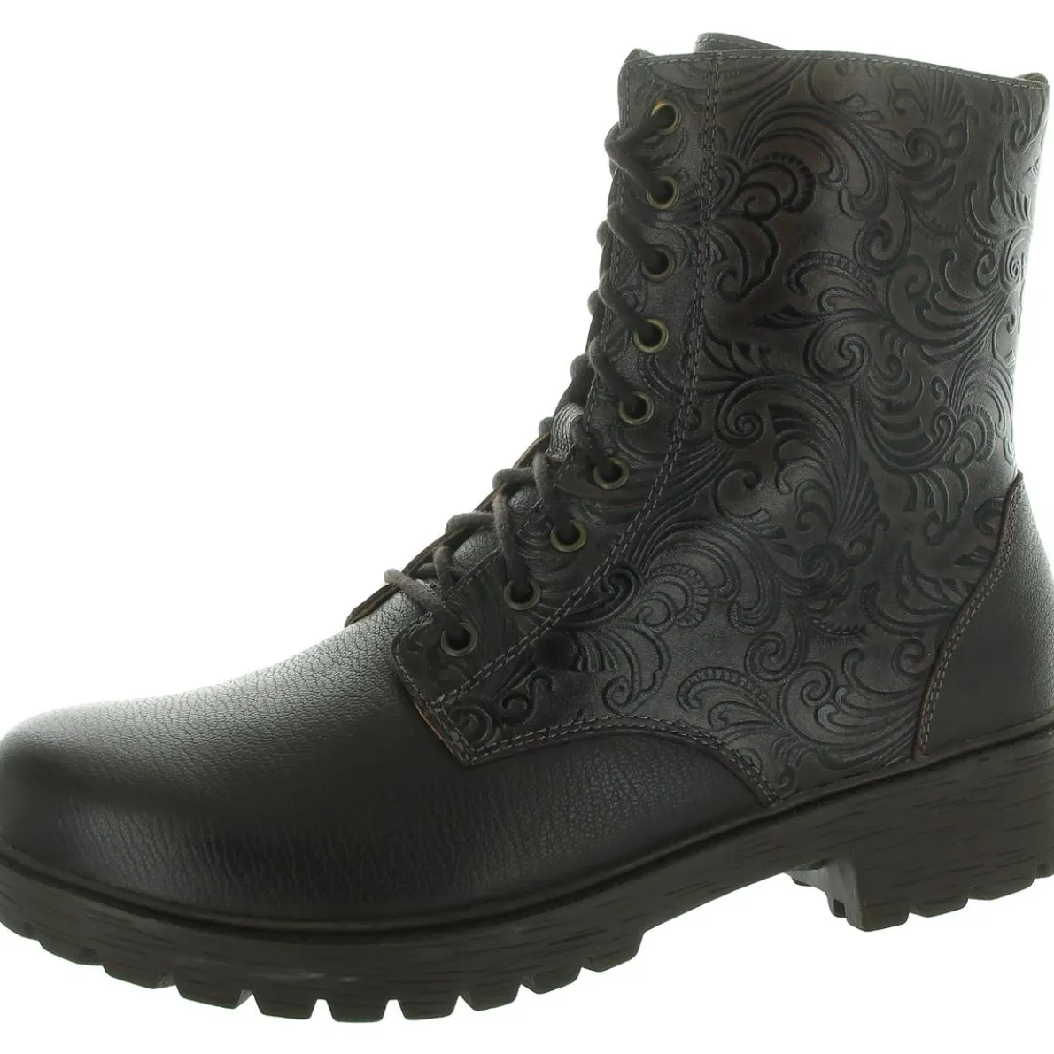 Lace-Up Leather Mid-Calf Boots