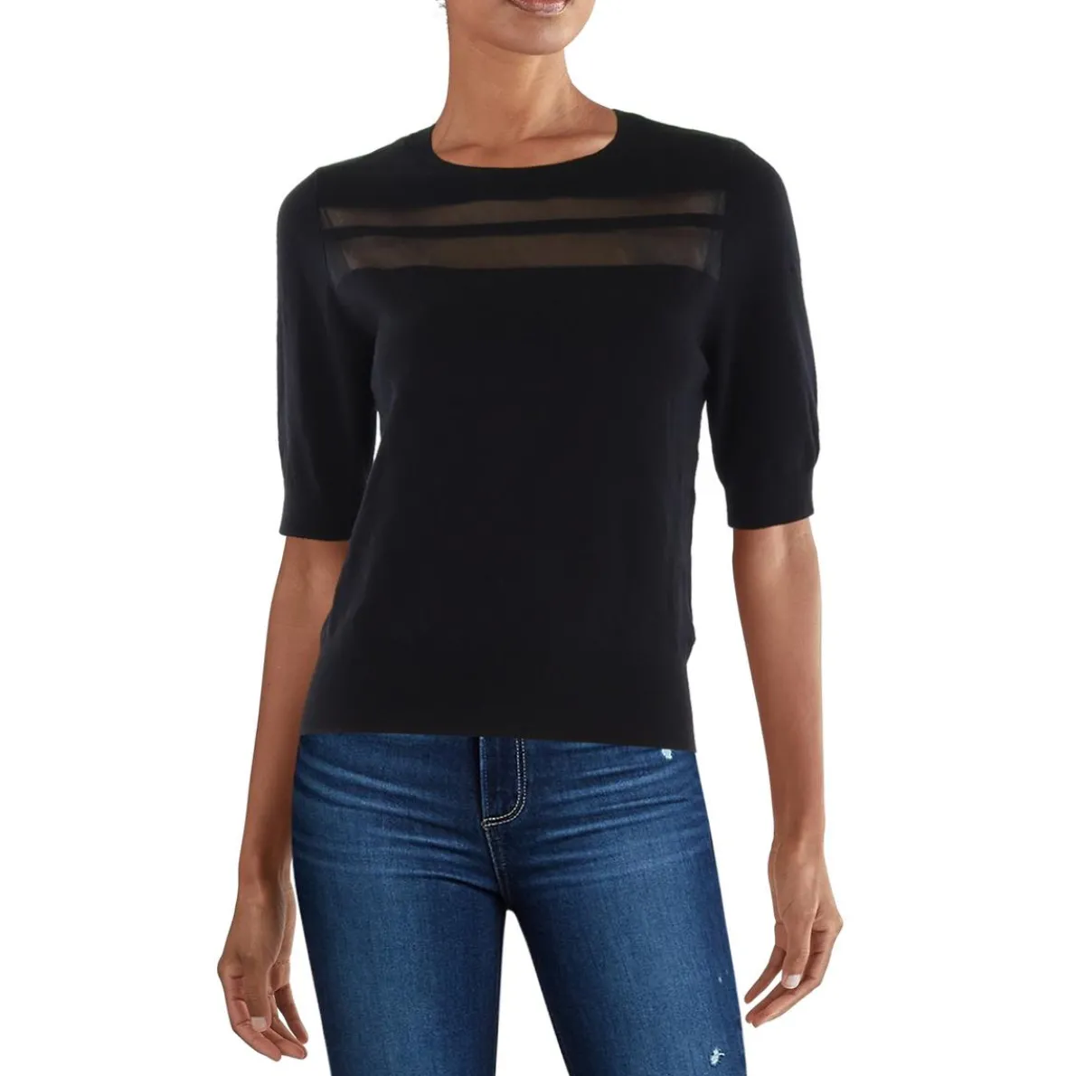 Crewneck Elbow Sleeve Crewneck Sweater