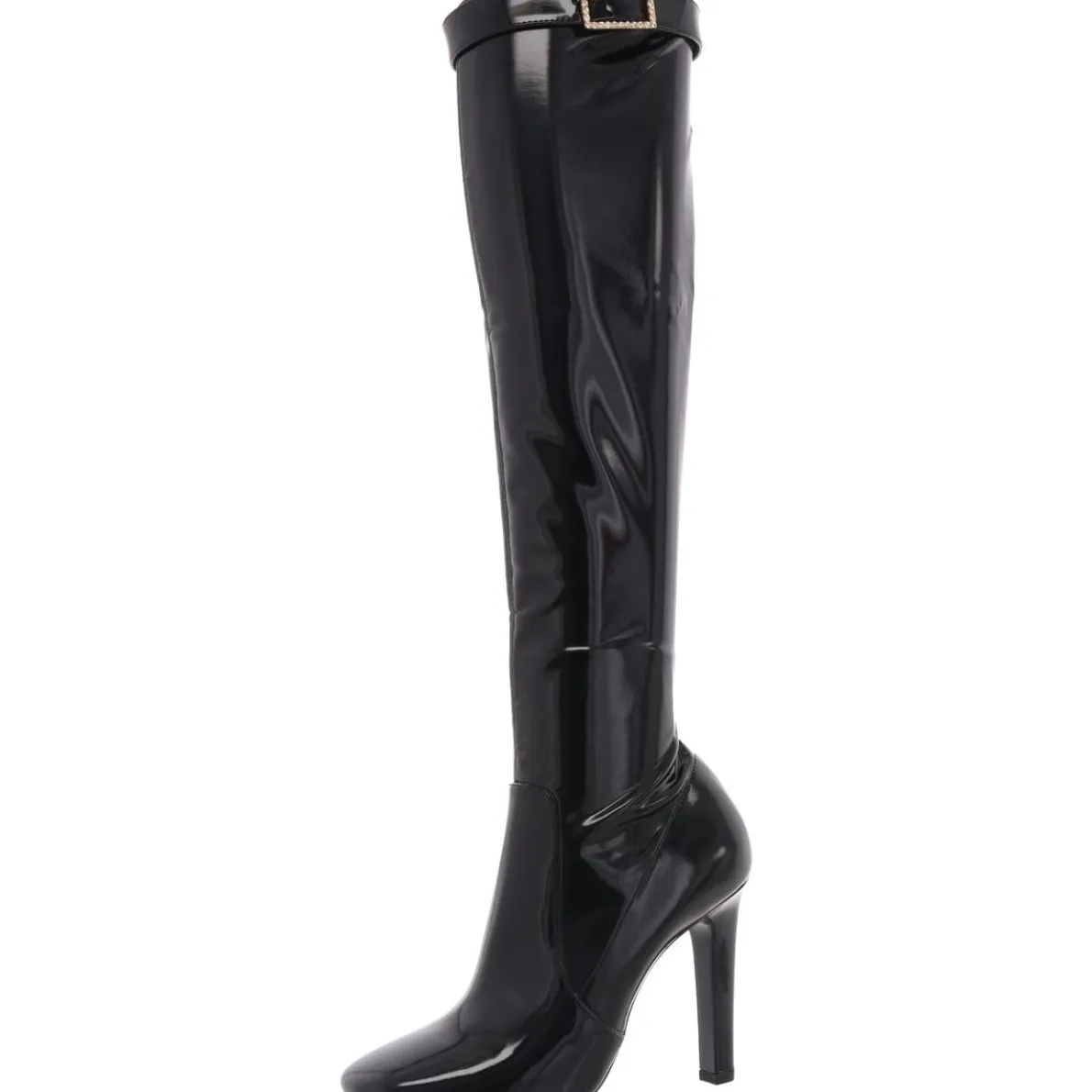 Lala Buckle Patent Leather Knee-High Boots