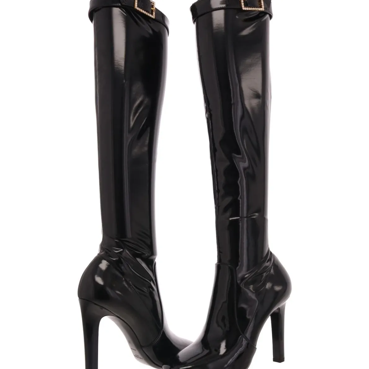 Lala Buckle Patent Leather Knee-High Boots