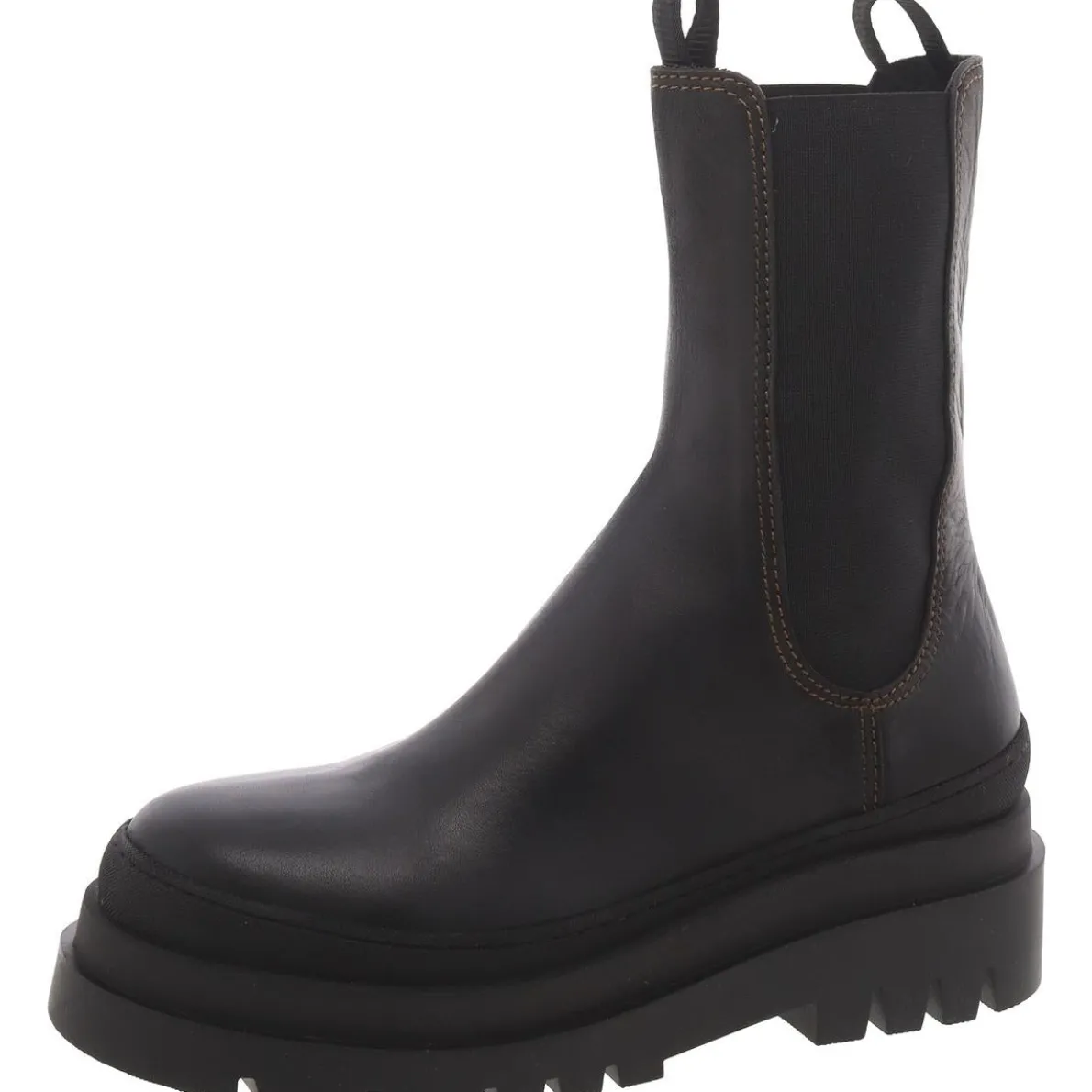 Leather Pull On Mid-Calf Boots