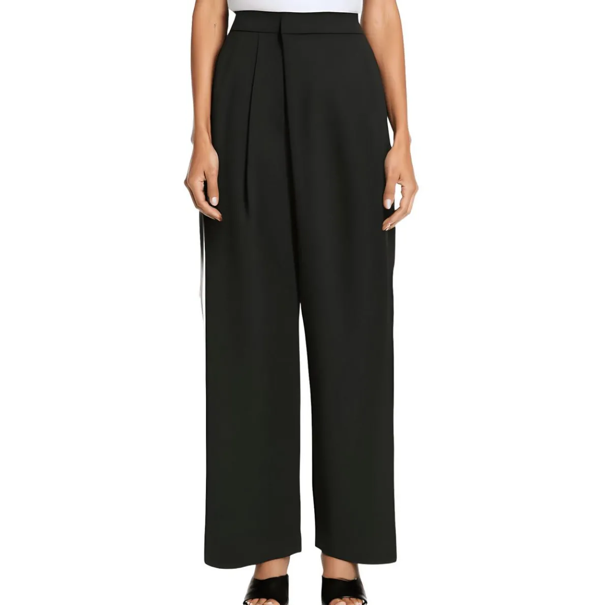 Petites High-Rise Draped Wide Leg Pants