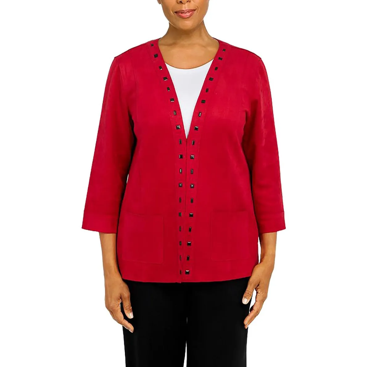 Faux Suede Studded Collarless Blazer