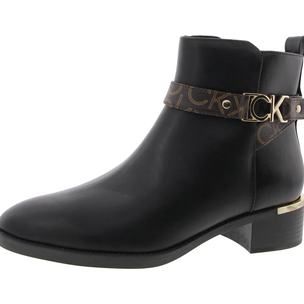 Logo Faux Leather Ankle Boots