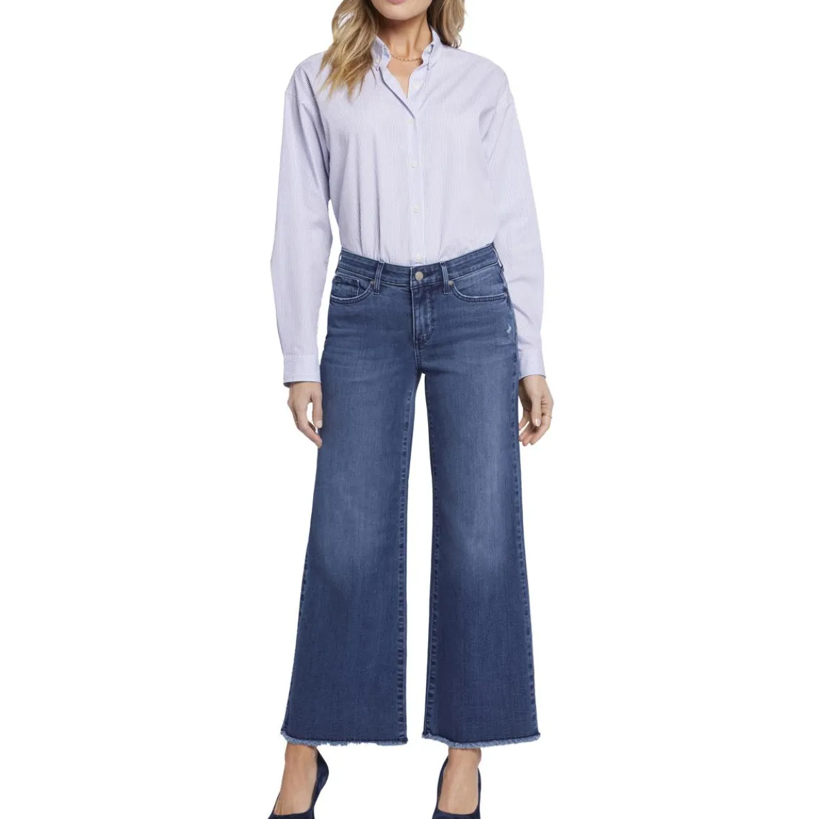 Teresa Frayed Hem Denim Wide Leg Jeans