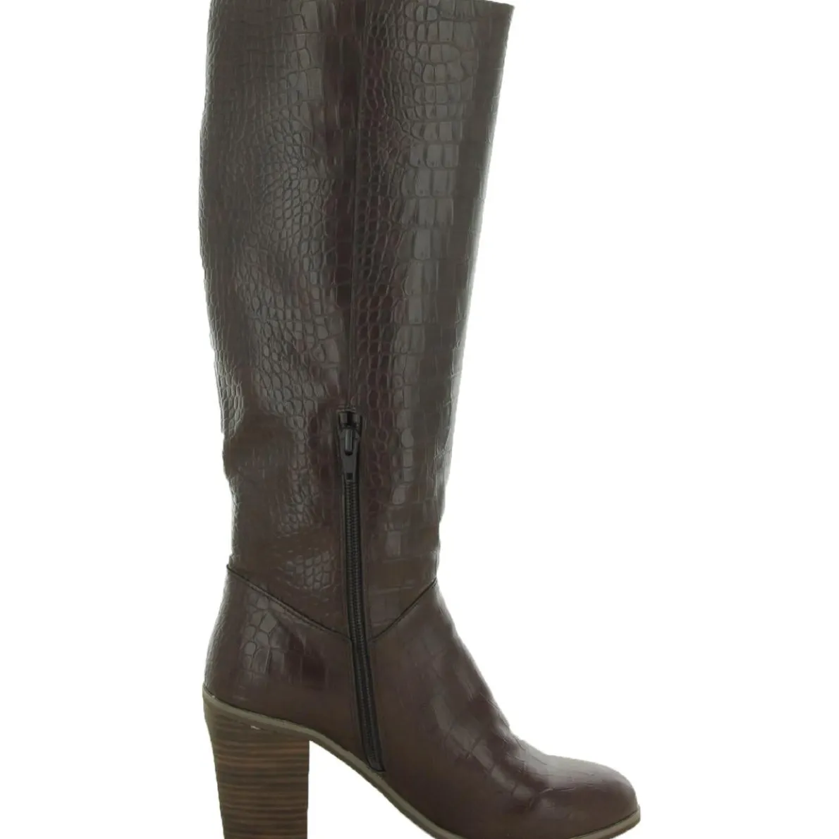 Make An Impact Vegan Croc Stacked Heel Knee-High Boot