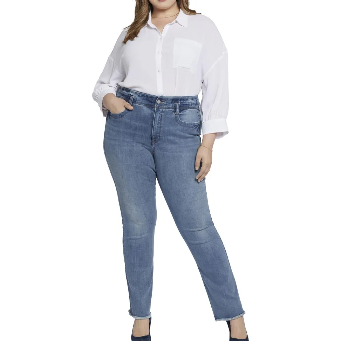 Plus Marilyn Frayed Hem Denim Straight Leg Jeans