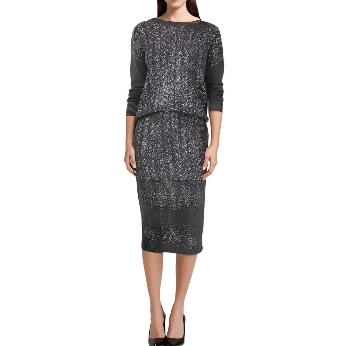 Metallic Cable Knit Crewneck Sweater