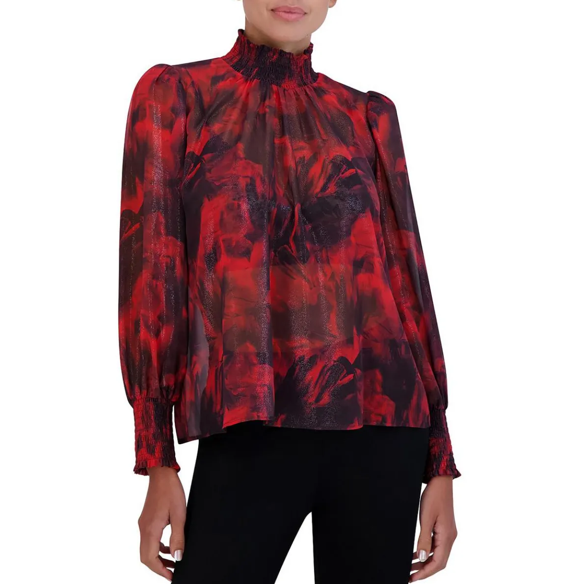 Metallic Mock Neck Blouse