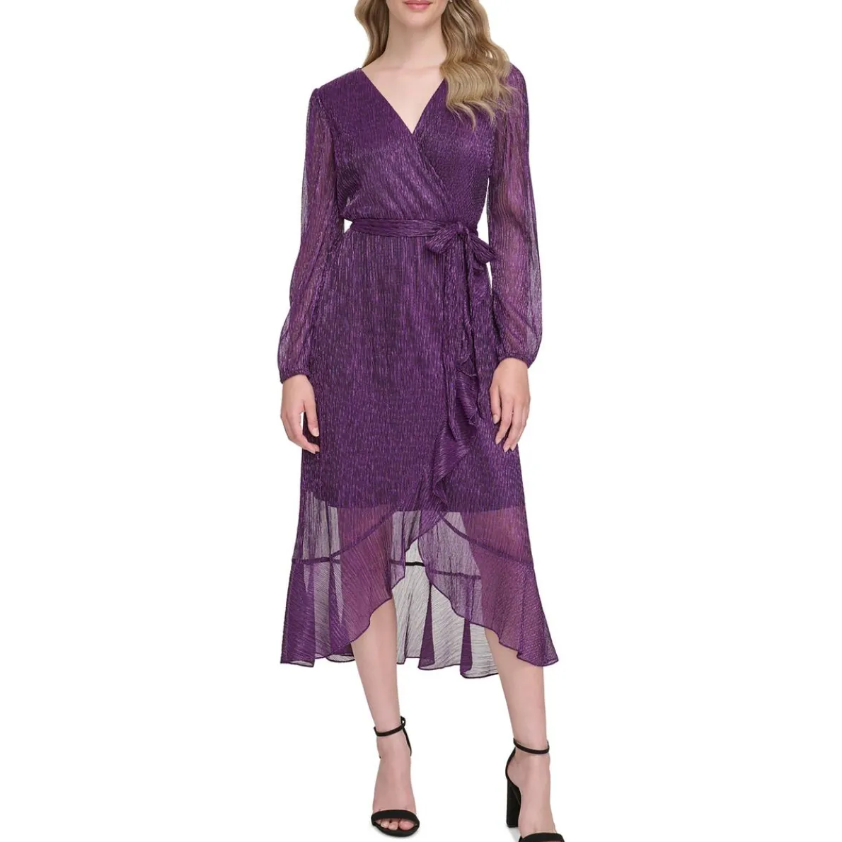 Metallic Surplice Midi Dress