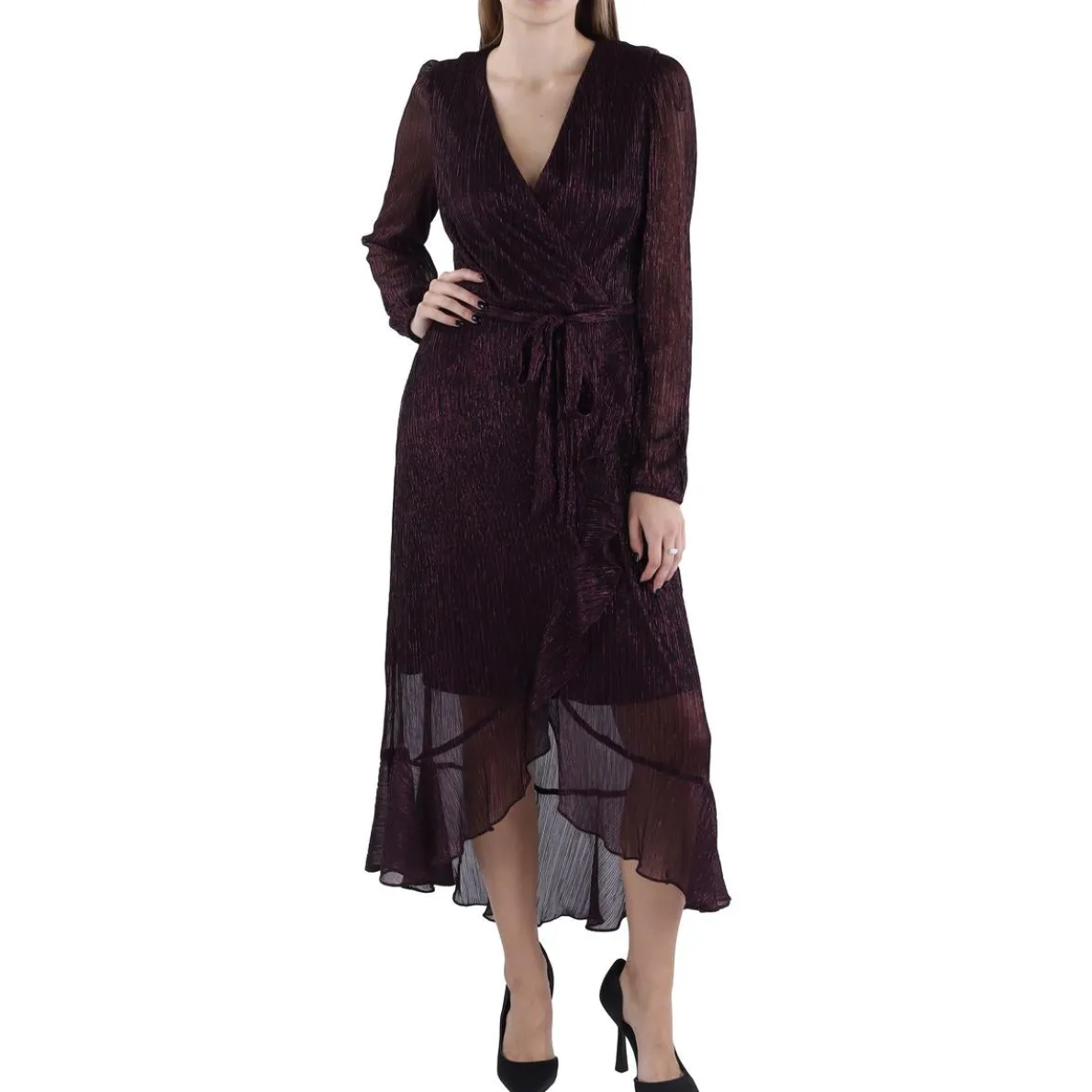 Metallic Surplice Midi Dress