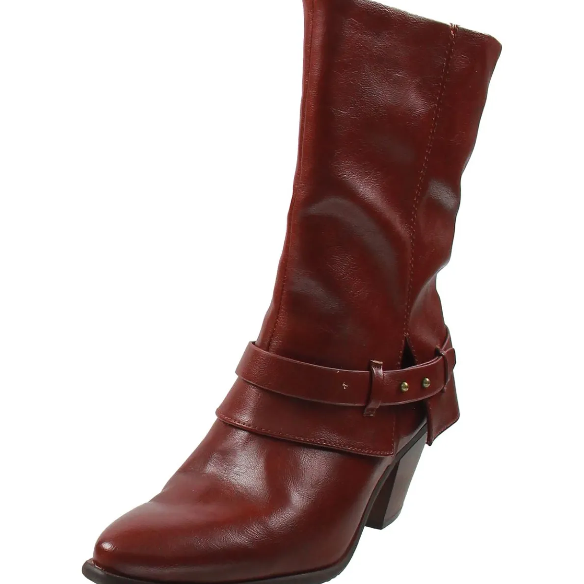 Yamura Zipper Faux Leather Mid-Calf Boots
