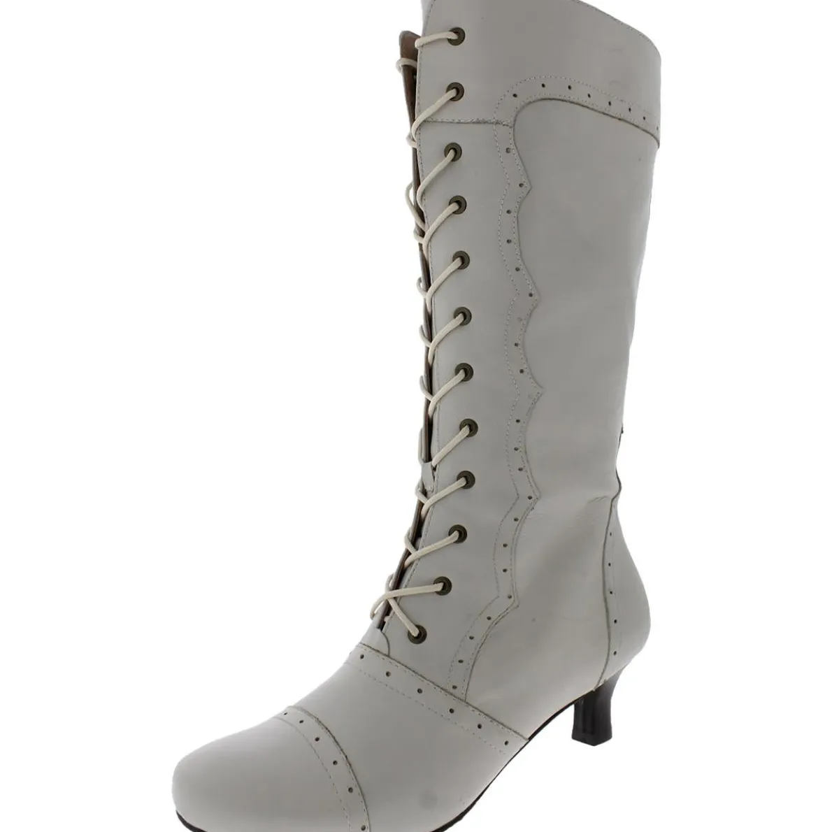 Vintage Perforated Lace-Up Knee-High Boots