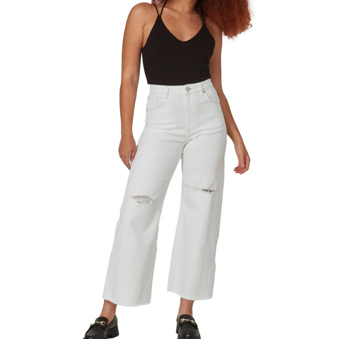 Milan Distressed Denim Wide Leg Jeans