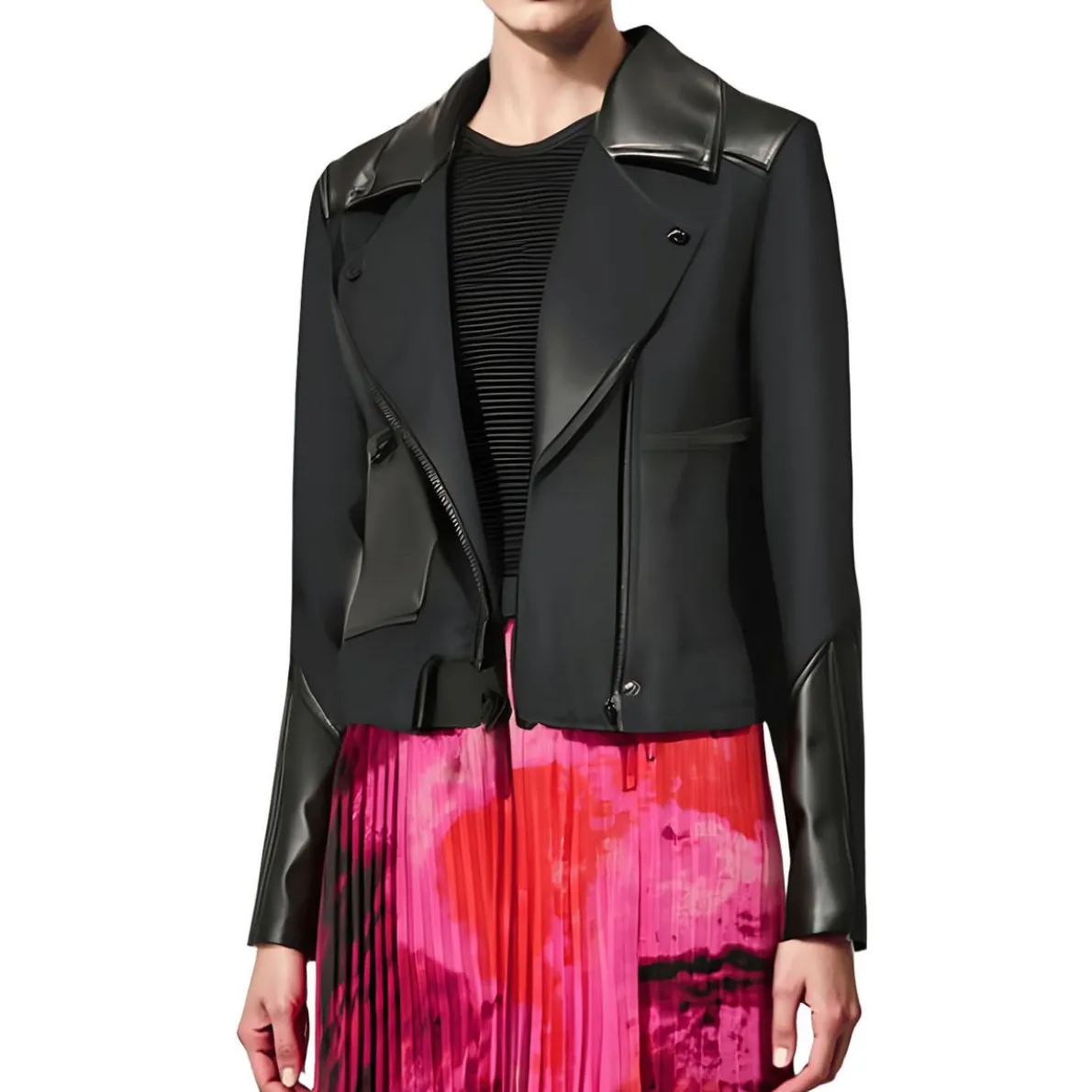 Mixed Media Asymmetric Motorcycle Jacket