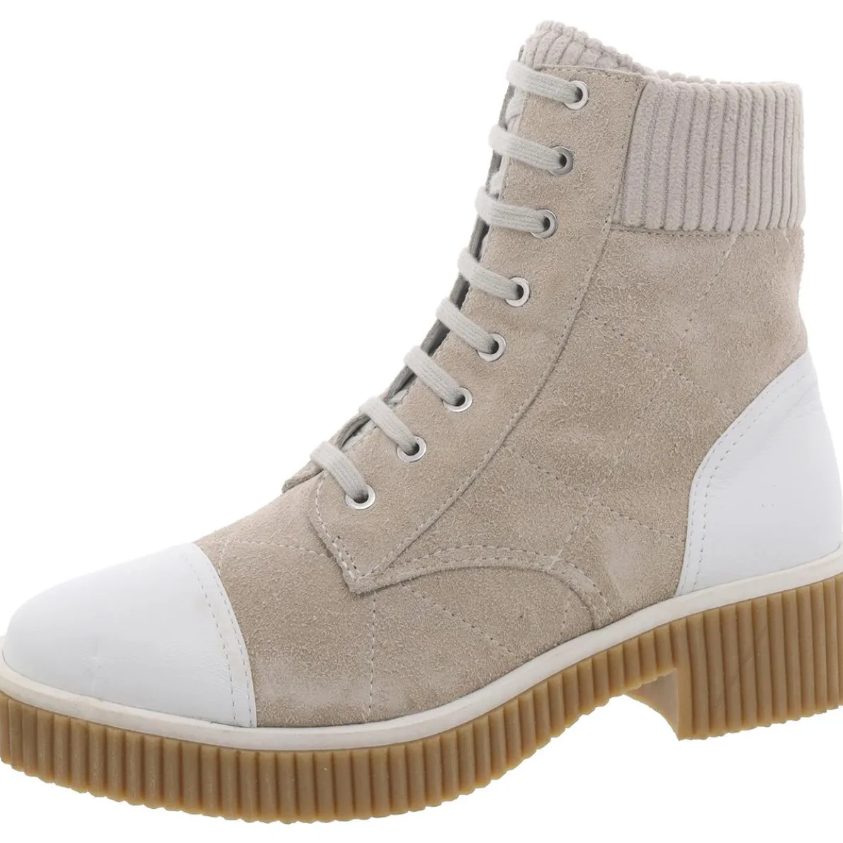 Mixed Media Block Heel Ankle Boots