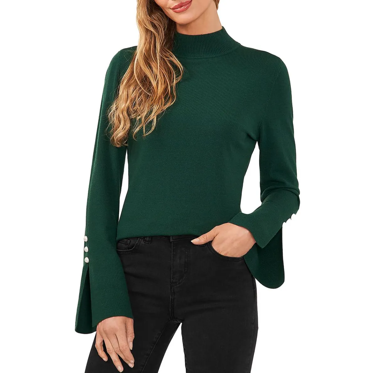 Mock Neck Long Sleeves Pullover Sweater