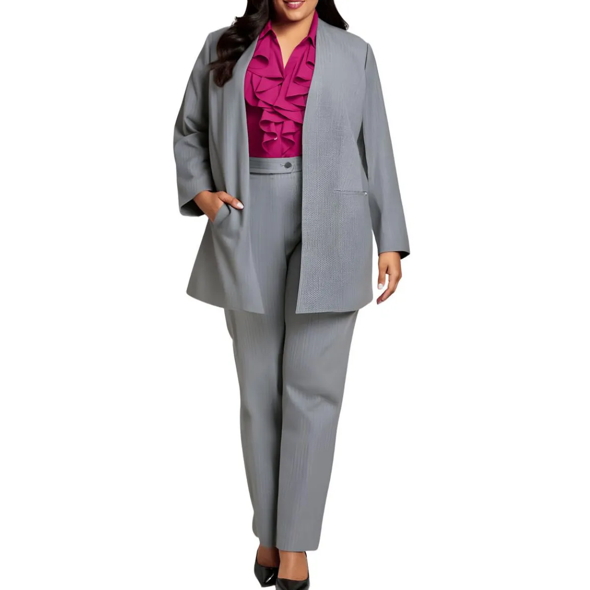 Plus Pinstripe Collarless Blazer